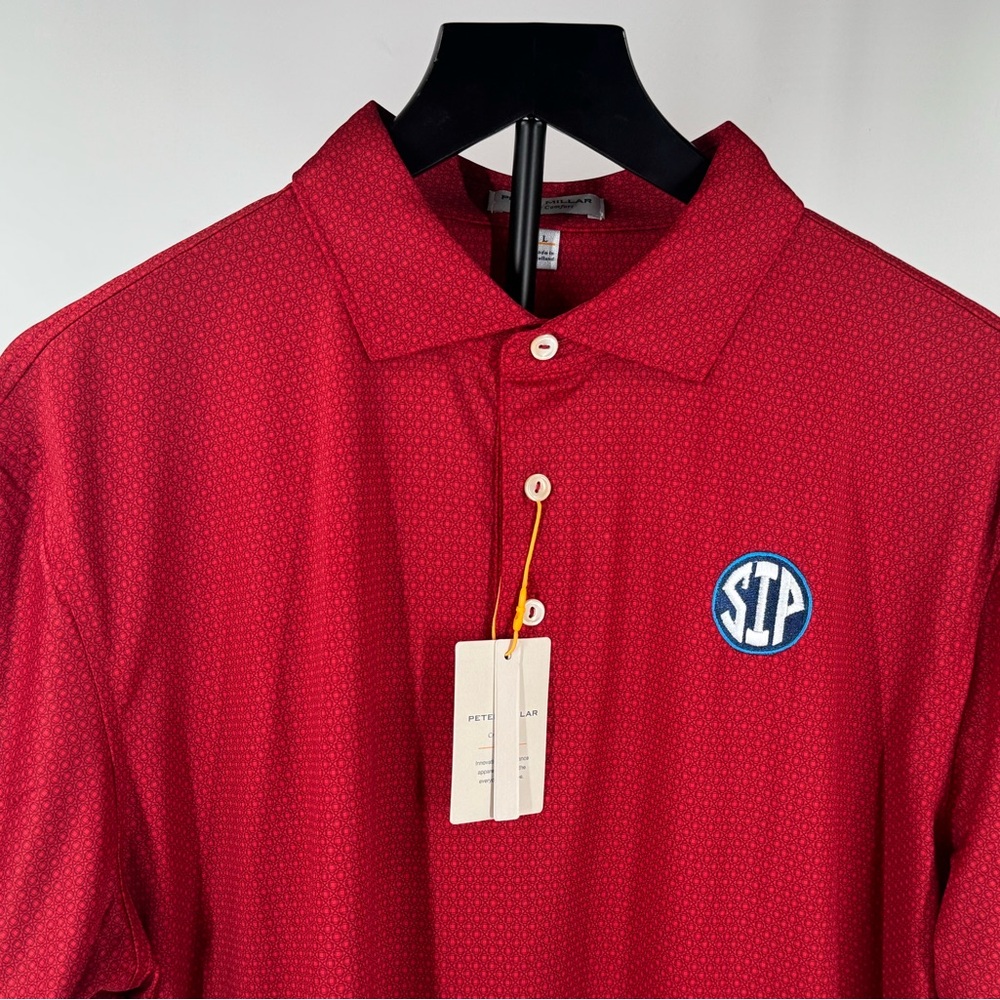 UNICORN! Red Peter Millar Tesseract Polo Embroidered With Ole Miss SIP! NWT - L